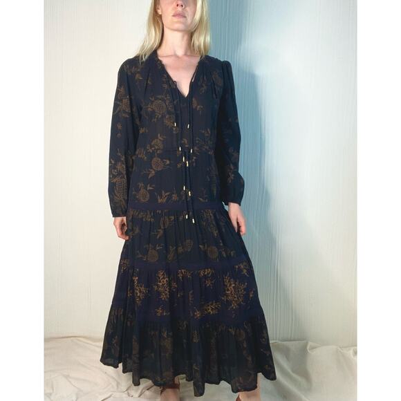 ULLA JOHNSON Varanasi Black Floral Long Sleeve Cotton Maxi Dress NWT US 4 - Picture 2 of 16